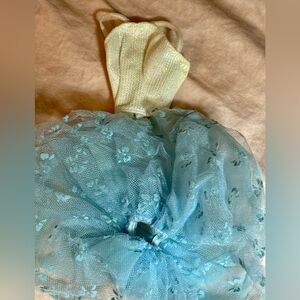 Barbie 2 pcs white halter top with blue fluffy long skirt